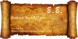 Baksa Balázs névjegykártya